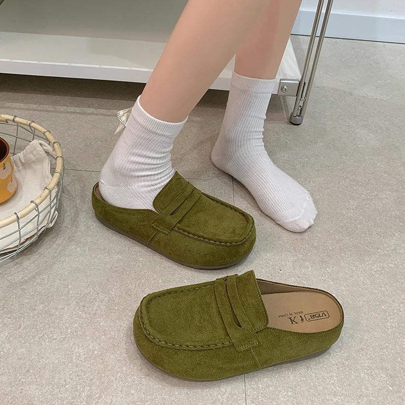 Women's Spring and Autumn Solid Color Velvet Retro Casual Baotou Slippers 2026 New Anti-Slip Comfortable Wear-Resistant Slippers
