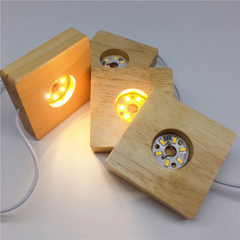 LED Night Light Wooden Square Base Holder Display Stand for Crystals Glass Ball Illumination Lighting Accessories Handicraft