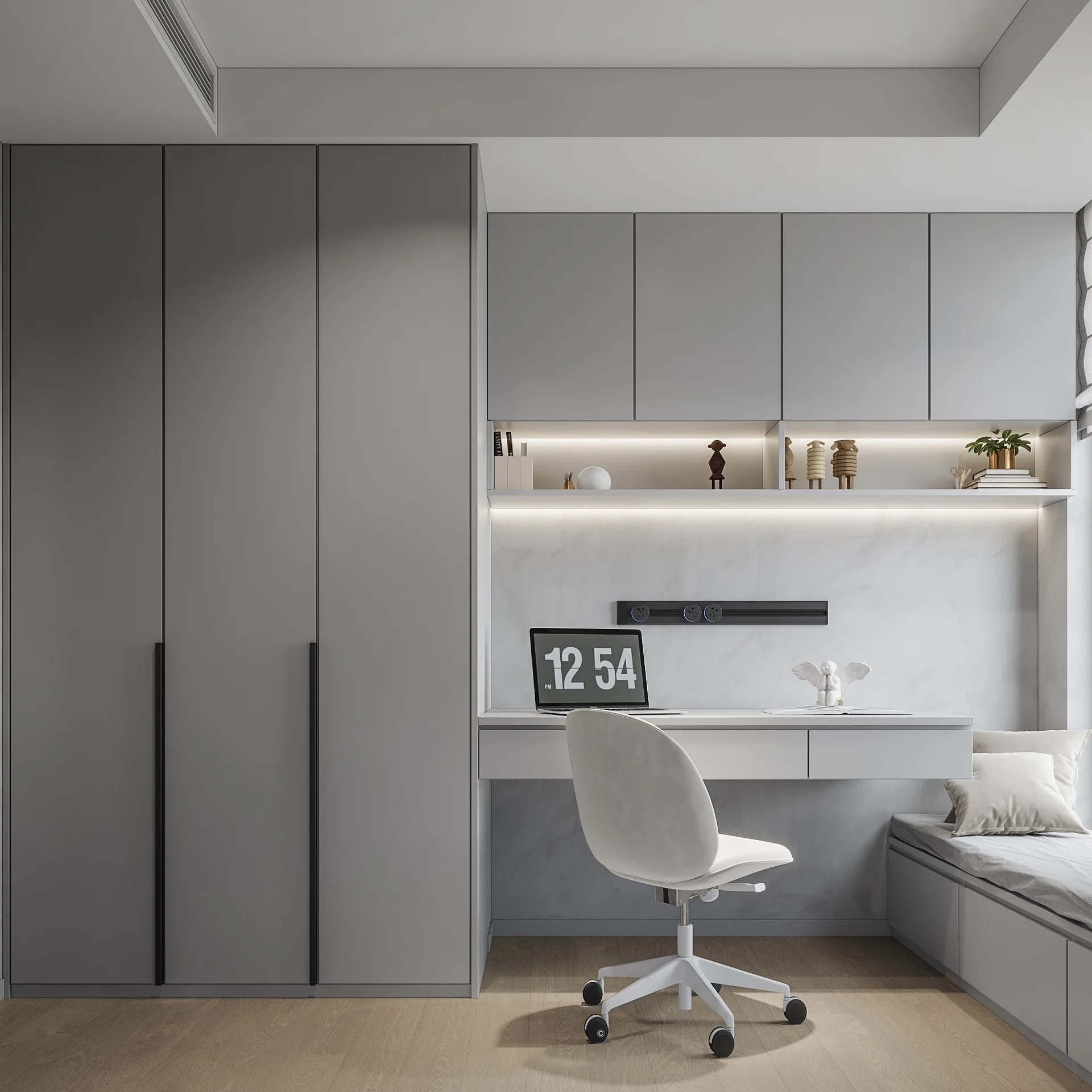 Modern Simple Tatami Bed & Customized Whole House Wardrobe Open Cloakroom Bedroom Furniture In MDF Factory Direct