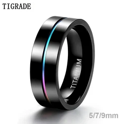 Tigrade 5mm 7mm 9mm Men Black Ring Titanium Women Wedding Band Rainbow Thin Groove Couple Rings Bague Homme Anels