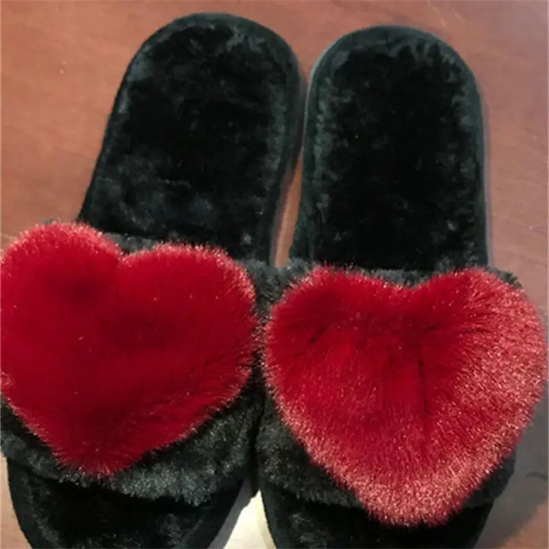 crriflz Women's Plush Heart Slippers Warm Indoor Cotton House Shoes - Image 4
