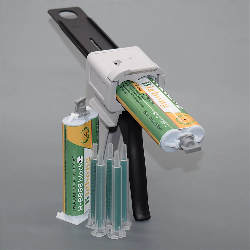 2 Stück Schwarz 1:1 Kleber 50 ml Epoxidharz AB Klebstoffe -50 ℃ -120 ℃ & 5 Stück statische Mischerdüsen und 50 ml AB-Klebepistolen-Spenderwerkzeuge – Detail 4