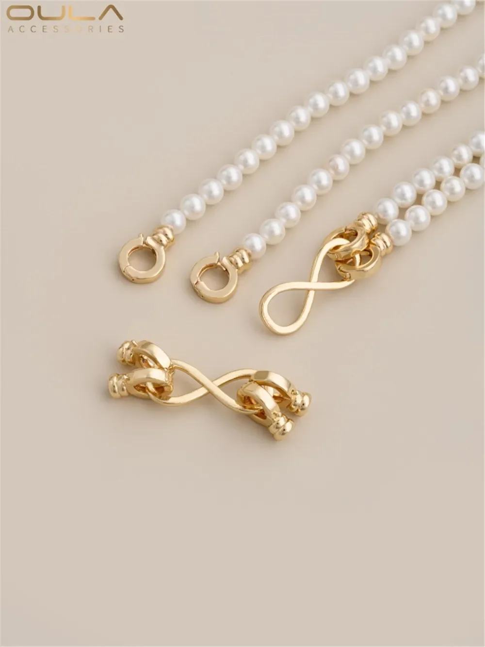 

14K Bag Gold Inset Zircon 8-character Double Breasted Pearl Necklace Connection Buckle Diy Jewelry Accessories Bracelet Buckle