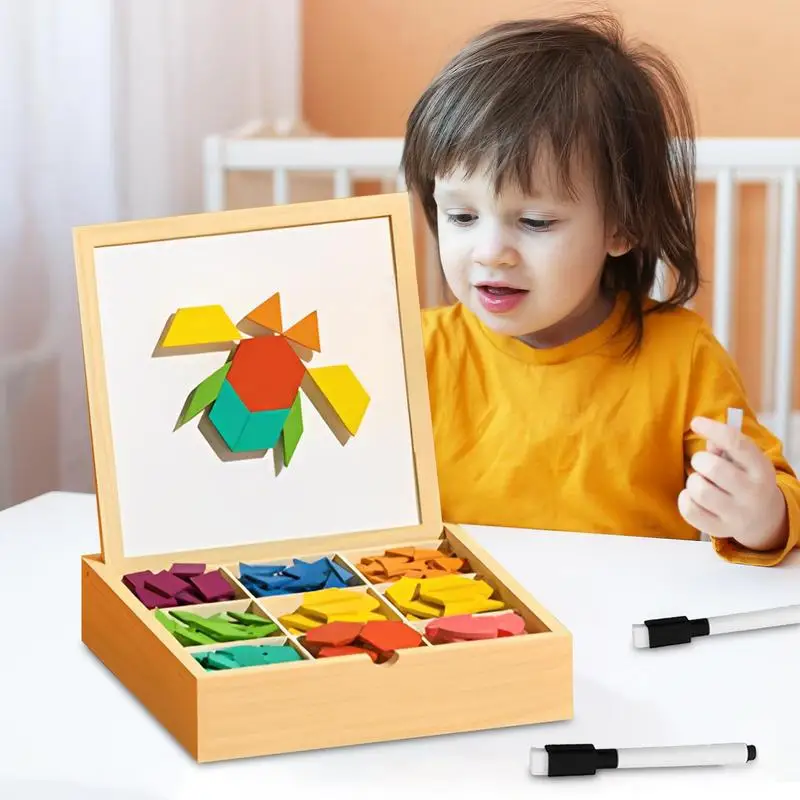 Blocchi magnetici in legno Puzzle a forma di legno Cubi geometrici Gioco educativo sicuro per ragazzi Bambini Compleanno Viaggio a casa