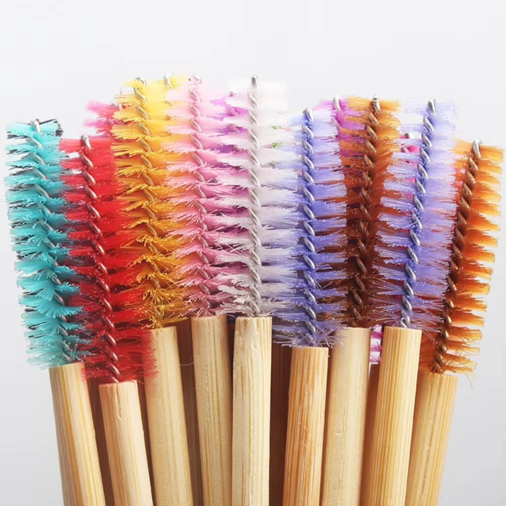 50 pçs alça de bambu escovas de cílios descartáveis varinhas de rímel aplicador de extensão de cílios sobrancelha spoolie escovas ferramenta de maquiagem
