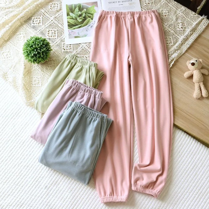 

Новинка осени/зимы 202, женские спальные брюки, бархатные однотонные брюки, цельные теплые брюки, домашние брюки с утолщенной застежкой