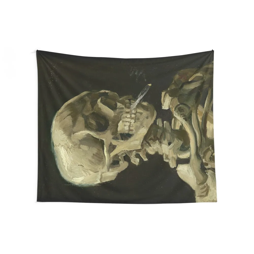 Skull of a Skeleton with Burning Cigarette - Van Gogh Tapestry House Decoration Home And Comfort Decor Home Decorating Tapestry