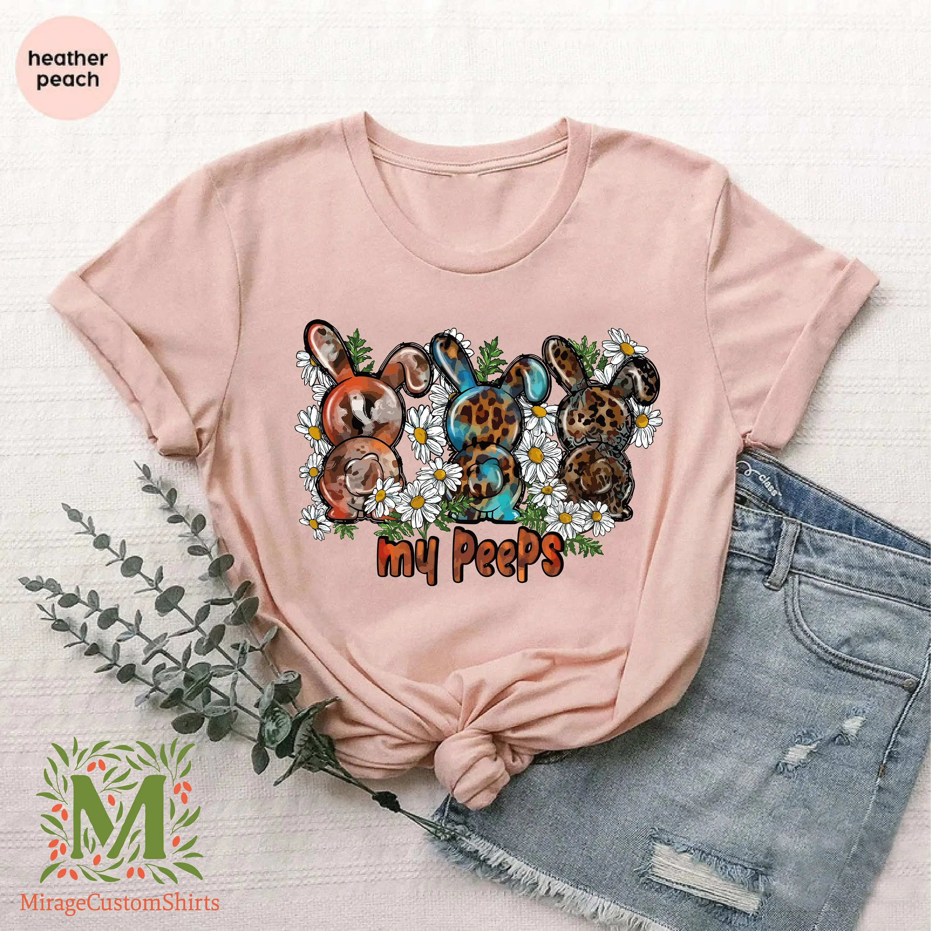 Woman Easter T Shirt Leopard Peeps Floral Bunny Cute Rabbits Happy Funny