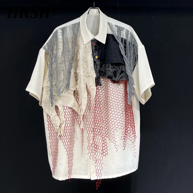 HKSH Summer New Men Ins Tide Punk Original Design High Street Casual Single Breasted Turn-down Collar Short Sleeve Shirts HK5104