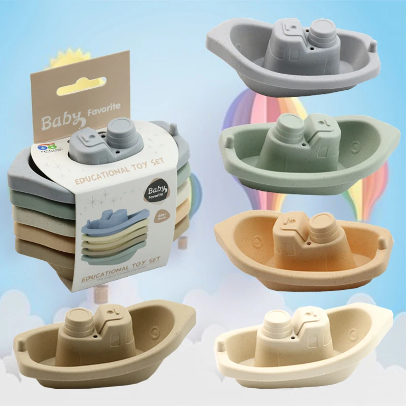 Bathroom Stacking Boat Toys Playing in Water Stacking Cups Parent Child Interaction Early Education Cognition Stacking Music