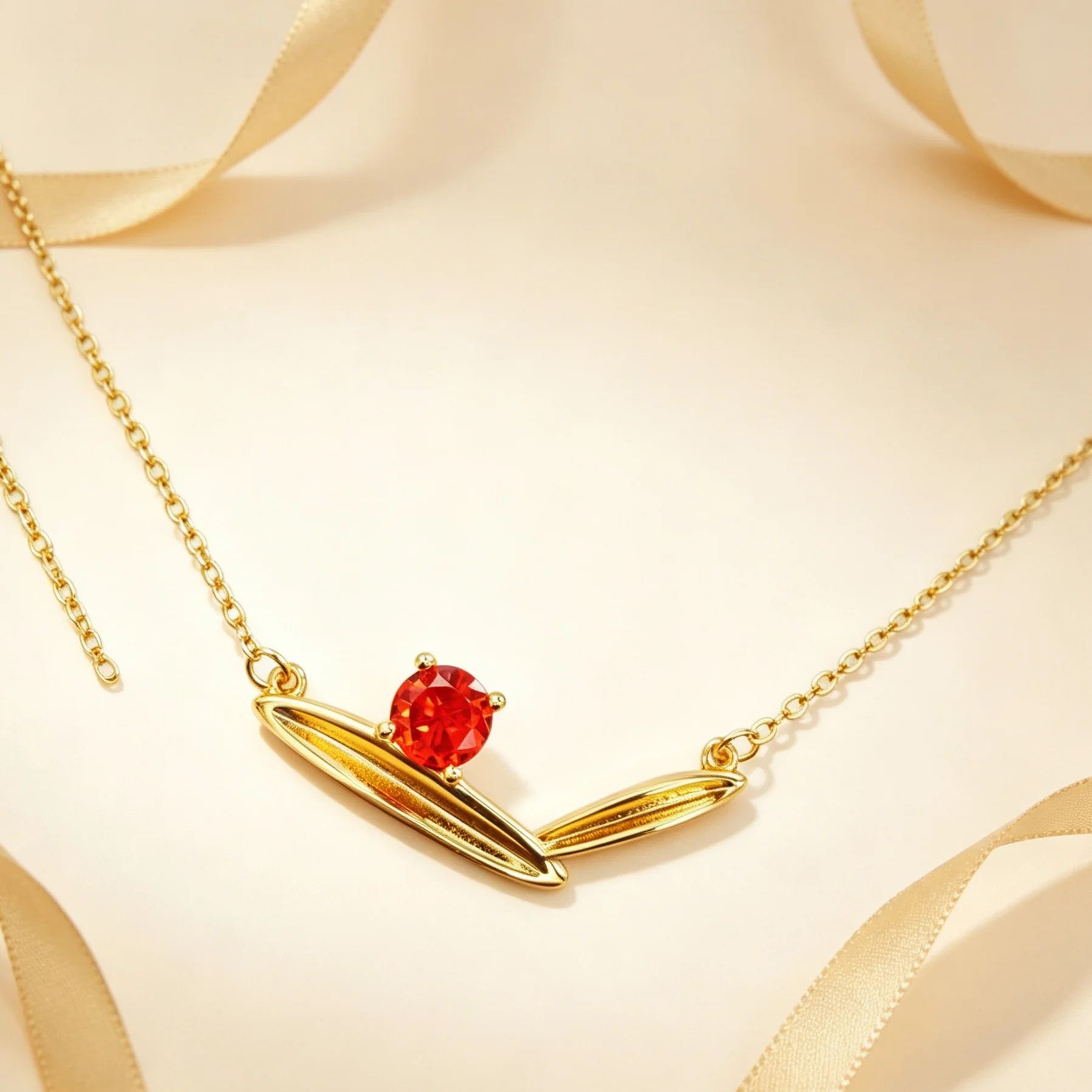 

Gold Copper Red Zircon Leaf Pendant Necklace, Minimalist Striped Leaf‑Shaped Choker for Women Daily Wear & Gift