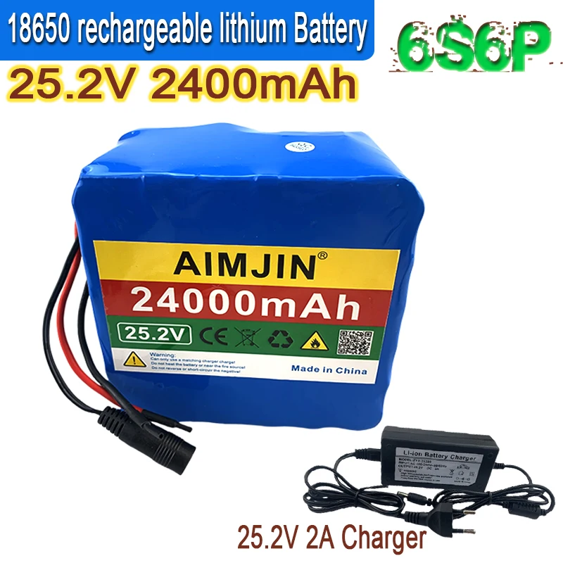 25.2V 6S6P 24000mAh 18650 Lithium Battery Pack  with BMS for Electric Bicycle Moped Optional plug