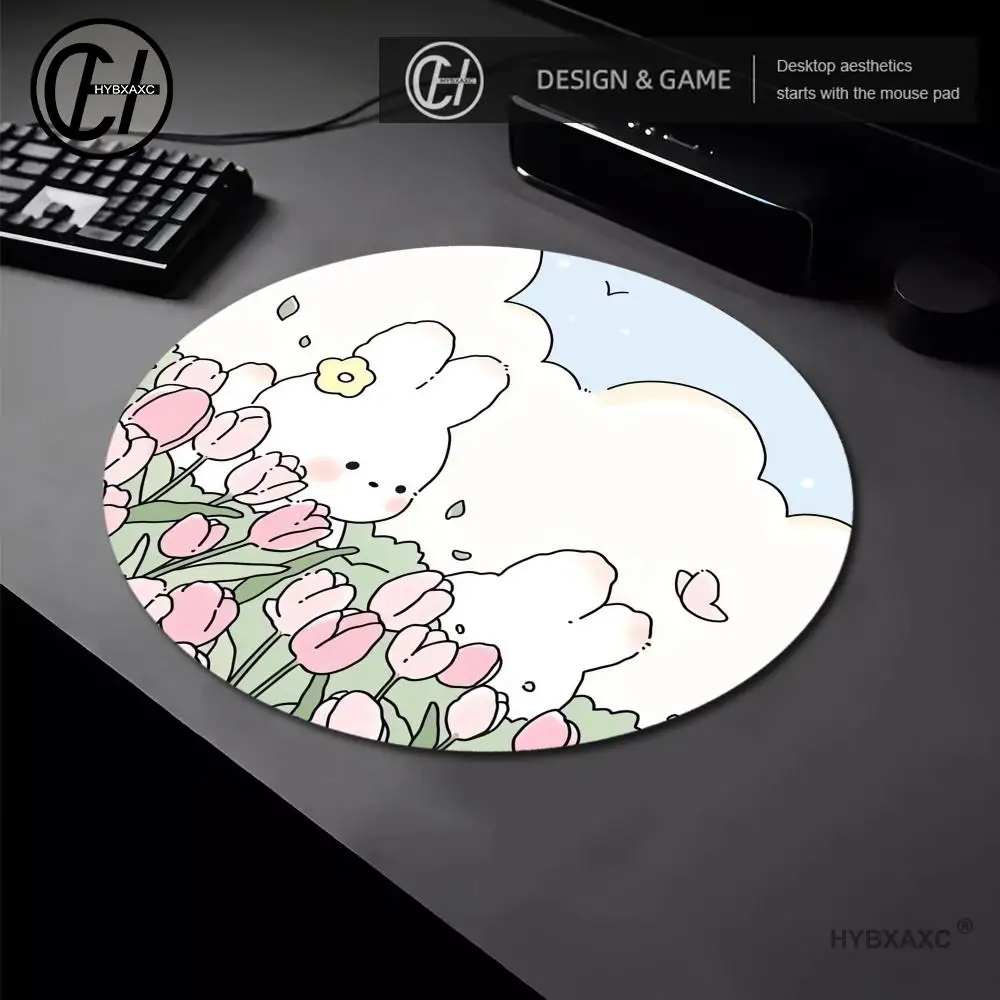 

Cute baby rabbit Small Round Mouse Mat Gaming kawaii Mousepad Natural Rubber Keyboard Mats Desk Pad HD Mouse Pads