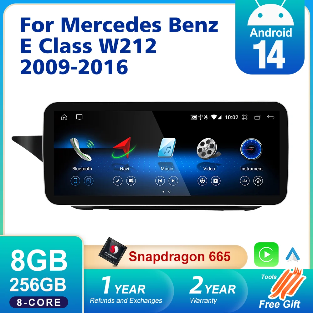 256G Wireless CarPlay Car Multimedia Player for Mercedes Benz E Class W212 2009-2016 with Android Auto GPS Navigation DSP 4G