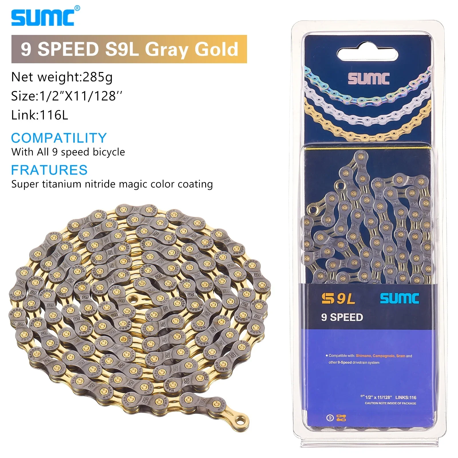 Bicycle Shifting Chain SUMC Mountain Road Bike S8/9/10/11/12/13L 8 9 10 11 12S Hollow Ultra Light Gold skeleton ChainM8000 M6000