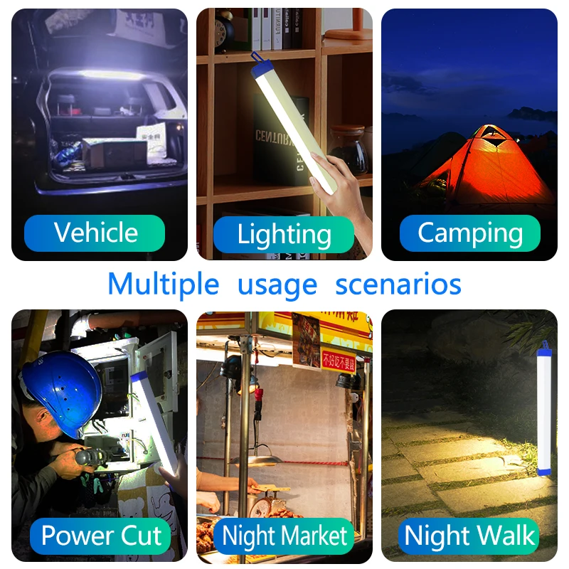 Lampada ricaricabile a LED Tubo USB 5V Luce di emergenza Campeggio Illuminazione portatile magnetica Mercato notturno Striscia rigida per veicoli all'aperto