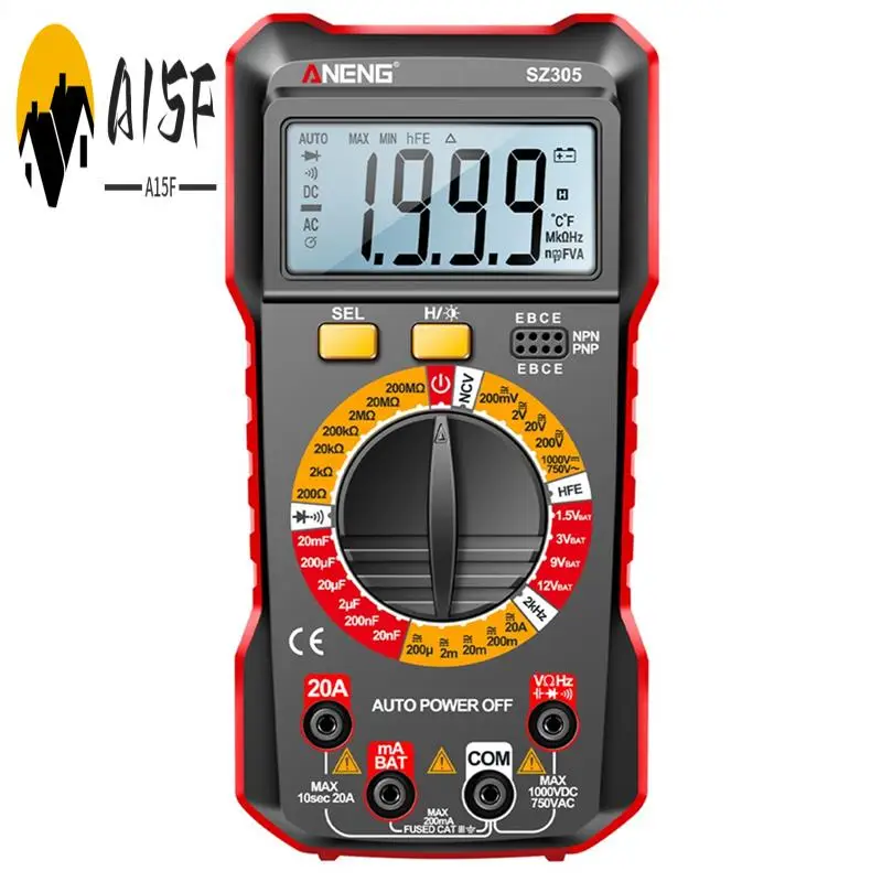 

A15F-ANENG SZ305 1999 Counts Multimeter Capacitor Testers Smart Voltmeter AC/DC Voltage Current Resistance Ohm Test Tools Red