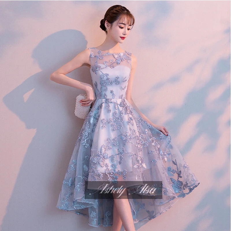 Customized Sexy Party Cocktail Dress Sheer Neck Lace A Line Short Front Long Back Prom Homecoming Dresses Evening Gown NN101