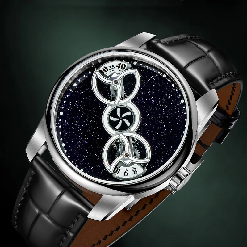 OBLVLO New Rotor Series Creative Double Wheels Automatic Mechanical Watches Super Luminous Sapphire Glass Mens Sport Watch