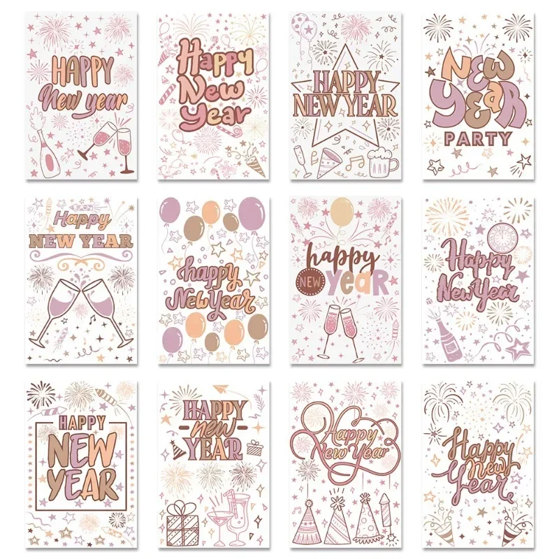 12 biglietti di auguri di felice anno nuovo, biglietti d'invito per feste, cartoline, decorazioni regalo, biglietti di benedizione, buste incluse