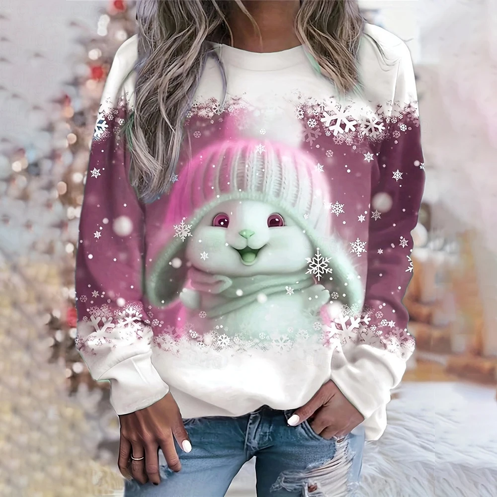 Women's Pullover Polyester Santa Claus Snowflake Christmas Print Casual Hoodie Long Sleeve Micro-elastic Fall Winter