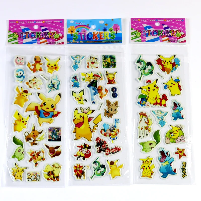 12pcs Pokemon Pikachu 3D Sticker Cartoon Tattoo Paster Sticker Customizable Puffy Bubble Stickers Birthday Party Supplies Gift