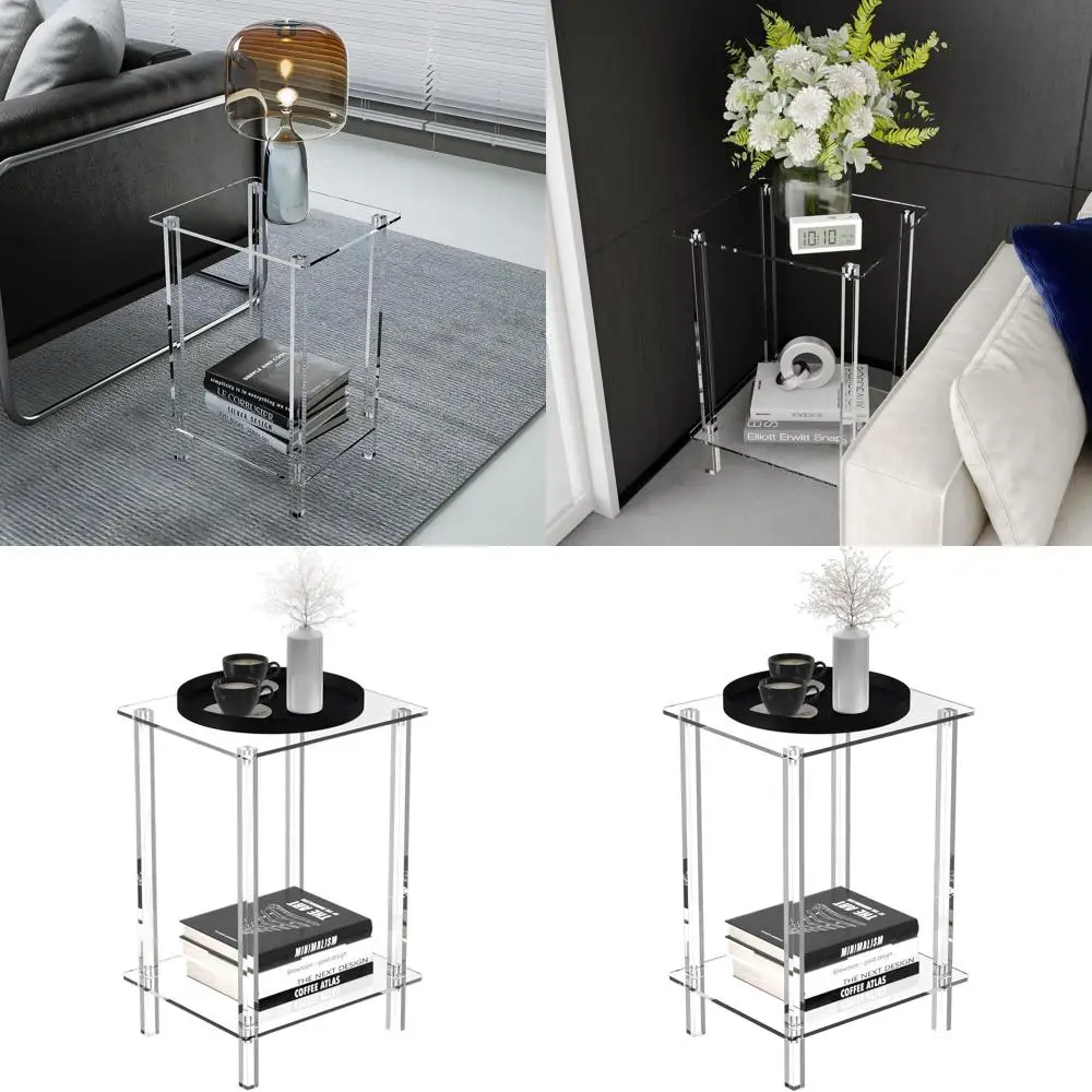 

Прозрачный акриловый 2-уровневый приставной столик - 13,4 x 11,5 x 19,6 - Современная прикроватная тумбочка для гостиной, спальни
