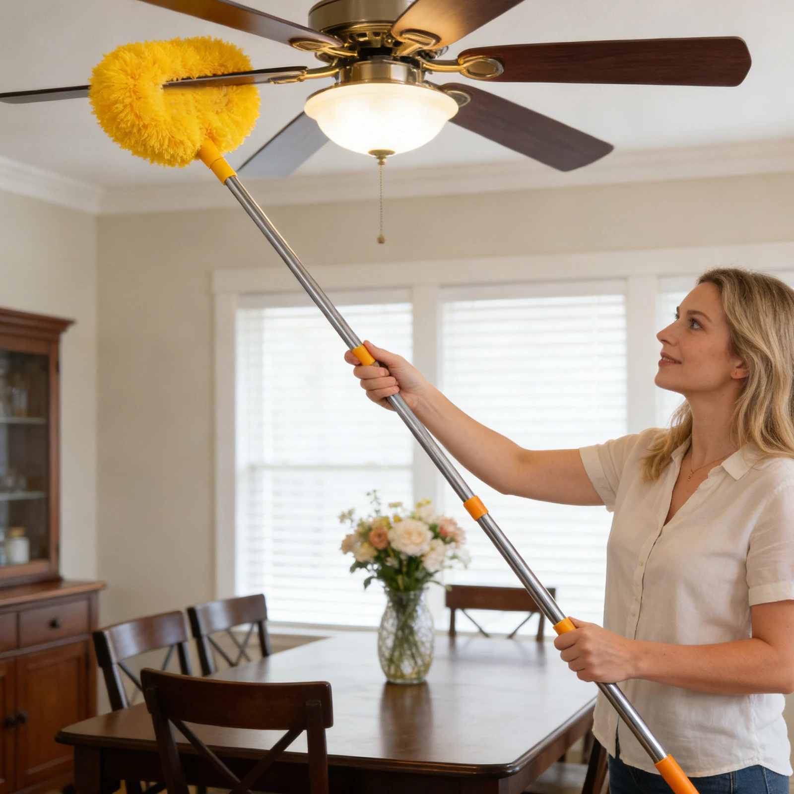 Cepillo para Limpiar el Polvo del Ventilador de Techo Extensible con Mango Largo, Cepillo de Limpieza de Polvo de Uso Común, Herramienta Práctica Multiusos para Eliminar el Polvo del Hogar