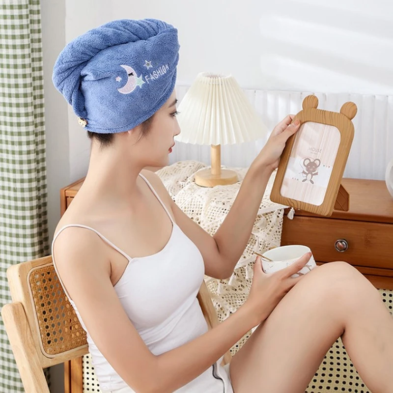 Magic Microfiber Shower Cap Embroidery Towel Bath Hats Dry Hair Cap Quick Drying Soft for Lady Turban Head