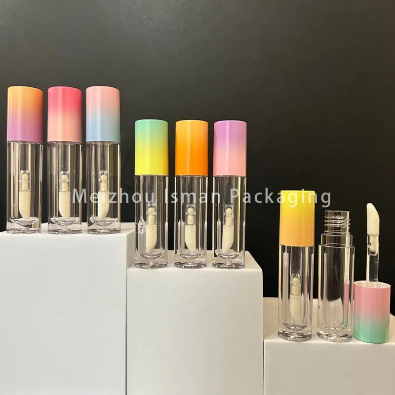 50Pcs wholesale 5ml empty gradient colors pink blue orange lipgloss tubes with big doe foot brush lip gloss container tube