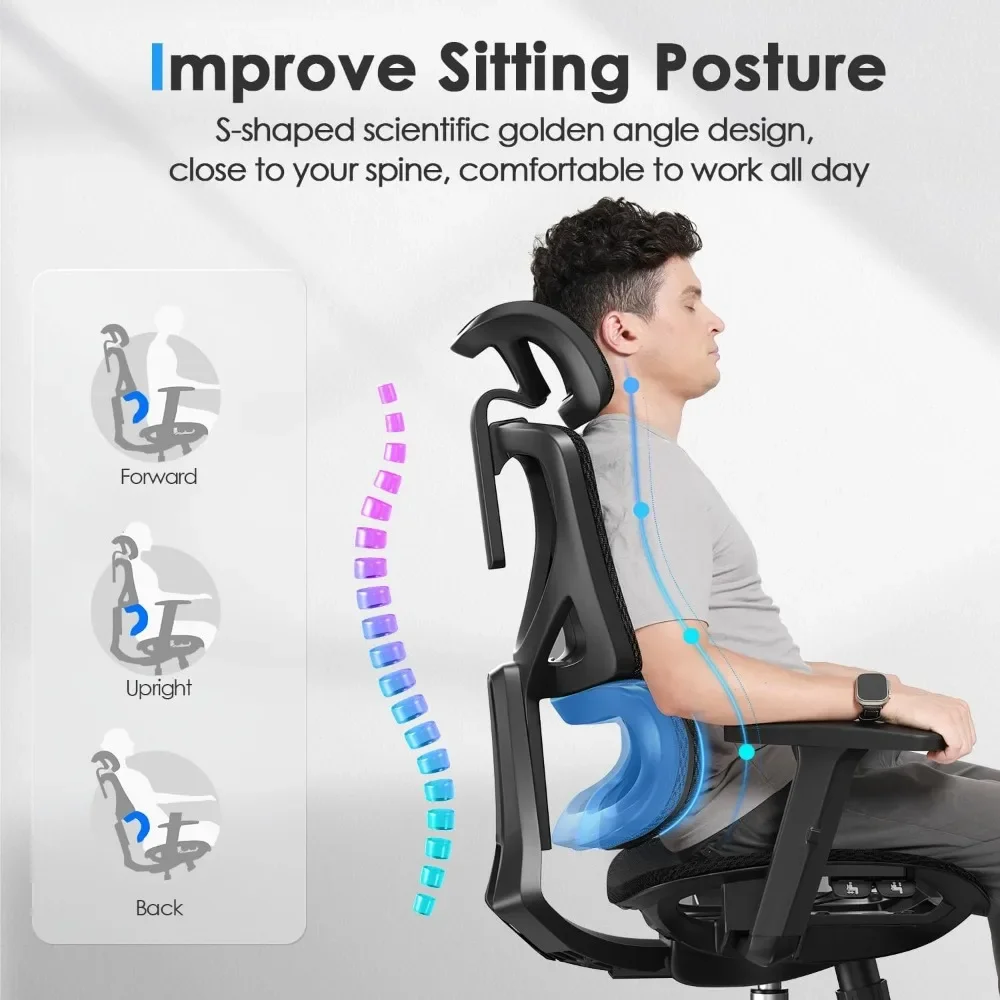 Ergonomic Mesh Office Chair - Seat Depth Adjustable Home Office Desk Chairs with Lumbar Support - Back Height Adjustable