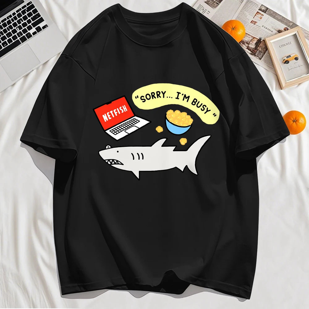 

Футболка с рисунком «Извините, я занятную рыбу», мужская летняя футболка в корейском стиле с круглым вырезом и коротким рукавом, повседневные свободные мужские футболки, мужские хлопковые топы