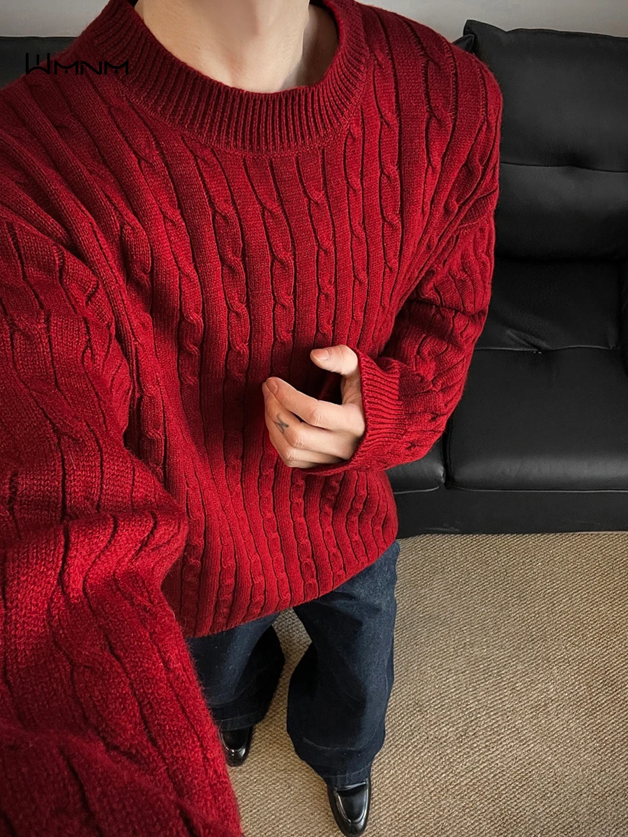 

Красный круглый вязаный свитер для мужчин, зимняя базовая одежда, новогодний узорчатый трикотаж, мягкий полиэстер, повседневный стиль