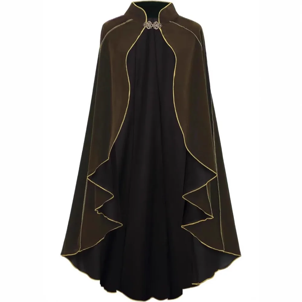 عباءة جديدة من جلد الغزال في العصور الوسطى - زخرفة ذهبية عتيقة، رأس الهالوين للعروض المسرحية