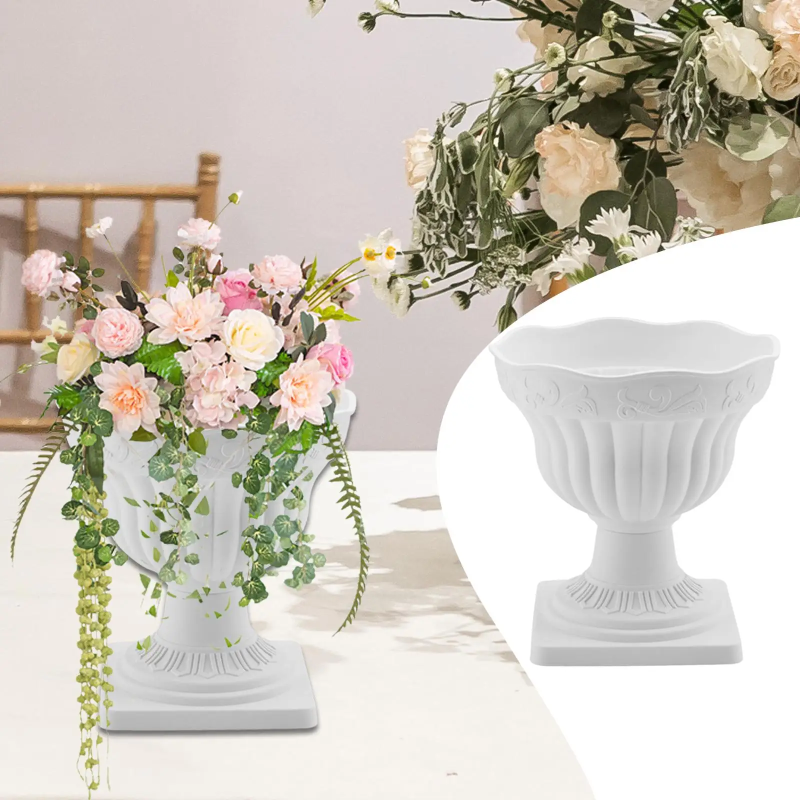 

Urn Planter Multipurpose Home Decor Ornament Pedestal Flower Pot Decorative Vase Floral Art Supplies for Office Balcony Desktop