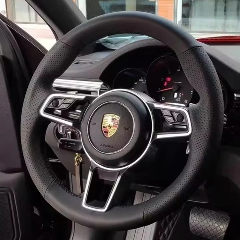 Car Steering Wheel Cover Leather For Parsche Cayenne S Cayenne Base E-Hybrid S Macan 918 Spyder 718 Boxster Cayman GT4 911