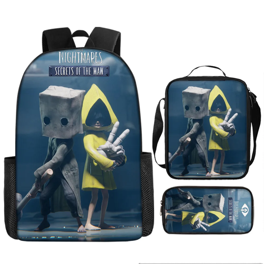 Mochila de desenho animado Little Nightmares Conjunto de 3 peças Mochila de anime Bolsa de ombro Bolsa para caneta