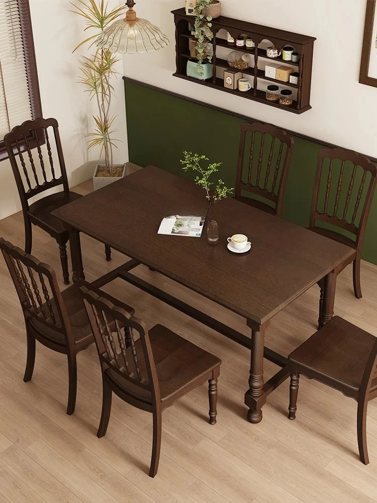 

American Style French Style Retro Solid Wood Dining Table Dining Room Small Apartment Modern Simple Table Rectangular