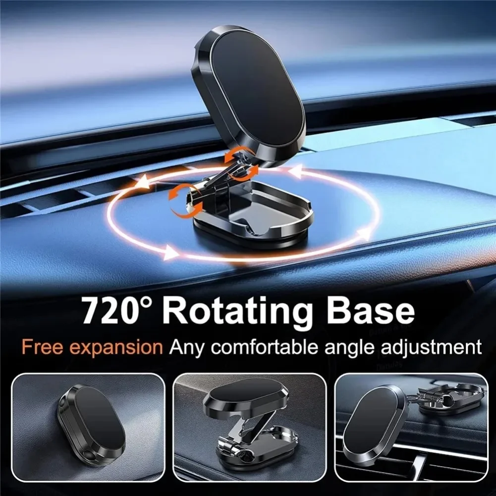 360° Rotatable Magnetic Car Phone Holder Metal Folding Magnet Cell Phone Stand in Car GPS Support for IPhone Xiaomi Huawei