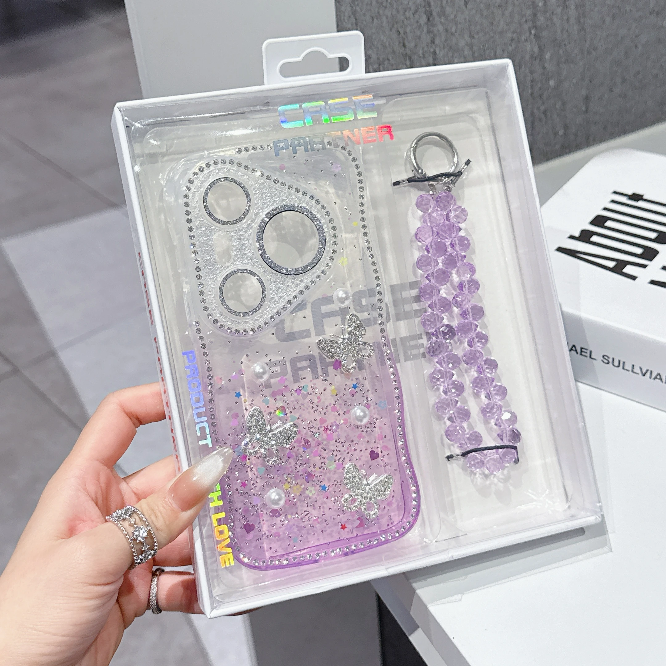 

Luxury Bling Butterfly Phone Case For Huawei Mate 70 60 Pro Pura 80 Ultra P60 Glitter Diamond Clear Wrist Strap Lanyard Gift Box