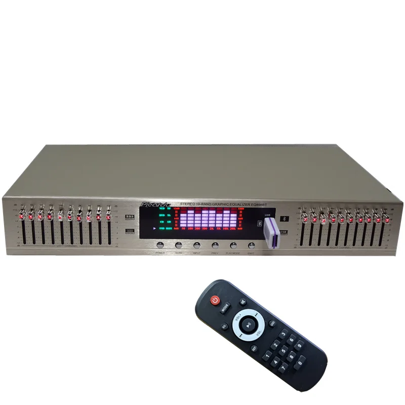 EQ-898BT Stereo Effect Tuning Preamp Bluetooth Home Stage Dual 10-Band Graphic EQ Equalizer With Remote Control LED Display