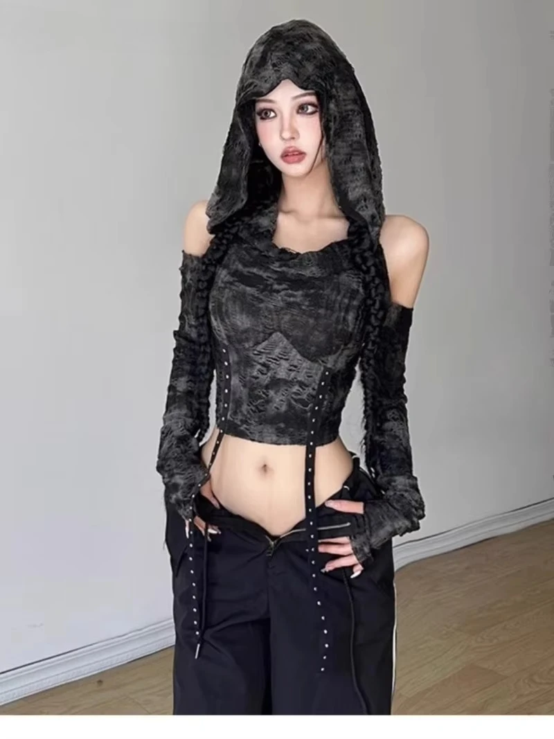 2025 New Japanese Jazz Sweet and Spicy Wasteland Desert Wind Indonesian Volcano Y2K Dark Wear Blouse Top For Women