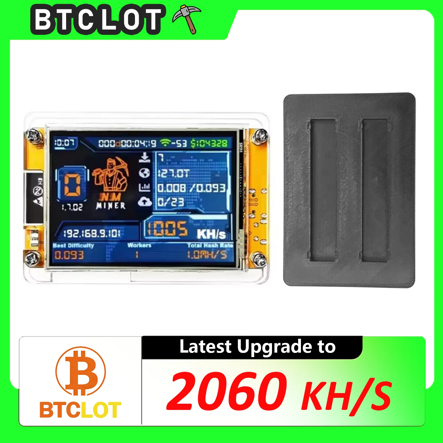 New! Stand Upgraded 2200KH/S Nerdminer+ 2×1100KH/S Slots Bitcoin Crypto Solo Lottery Miner 2.8