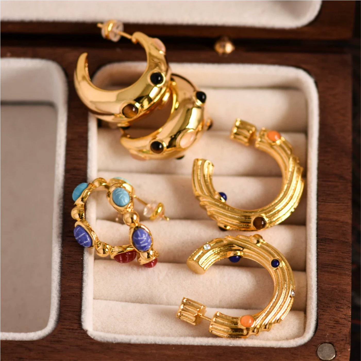 

Brass Colorful Beads CC Drop Earrings Women Jewelry Punk Party T Show Gown Runway Korean Japan INS