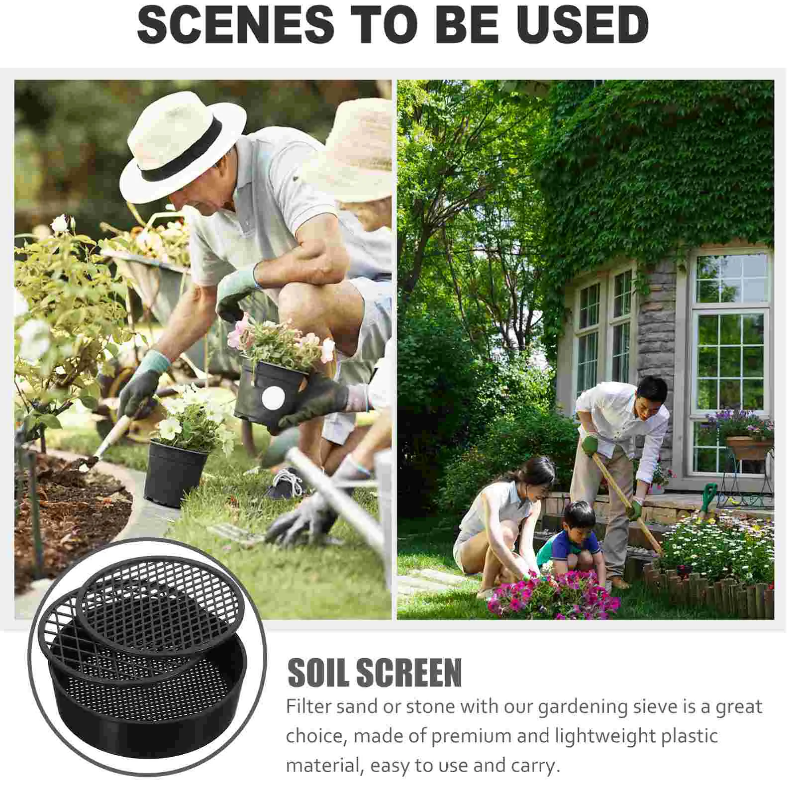 12Pcs Soil Sieve Set Gardening Sifter Plastic Handheld Screen Tool Reusable Lightweight Black For Sand Stone Sifting Pan