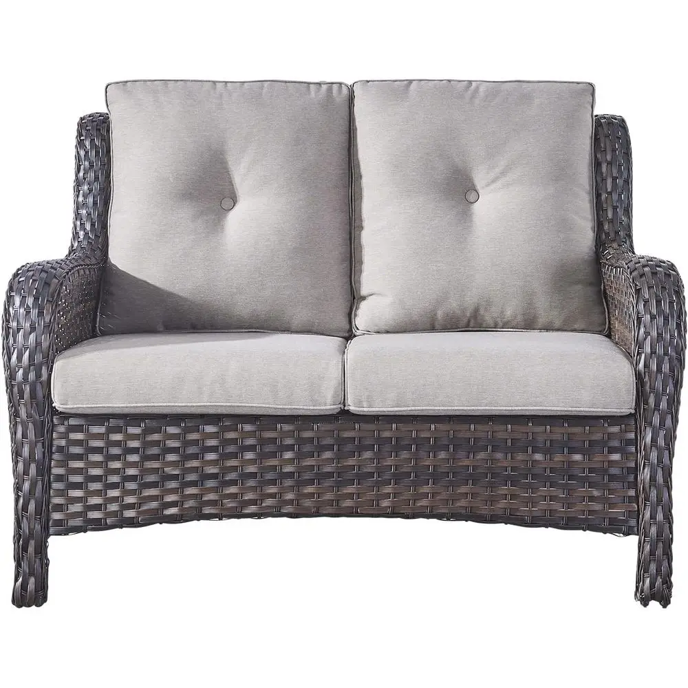 

2-Seat Wicker Loveseat with Deep Seating and Cushions for Outdoor Patio, Deck, or Balcony (Brown/Grey)