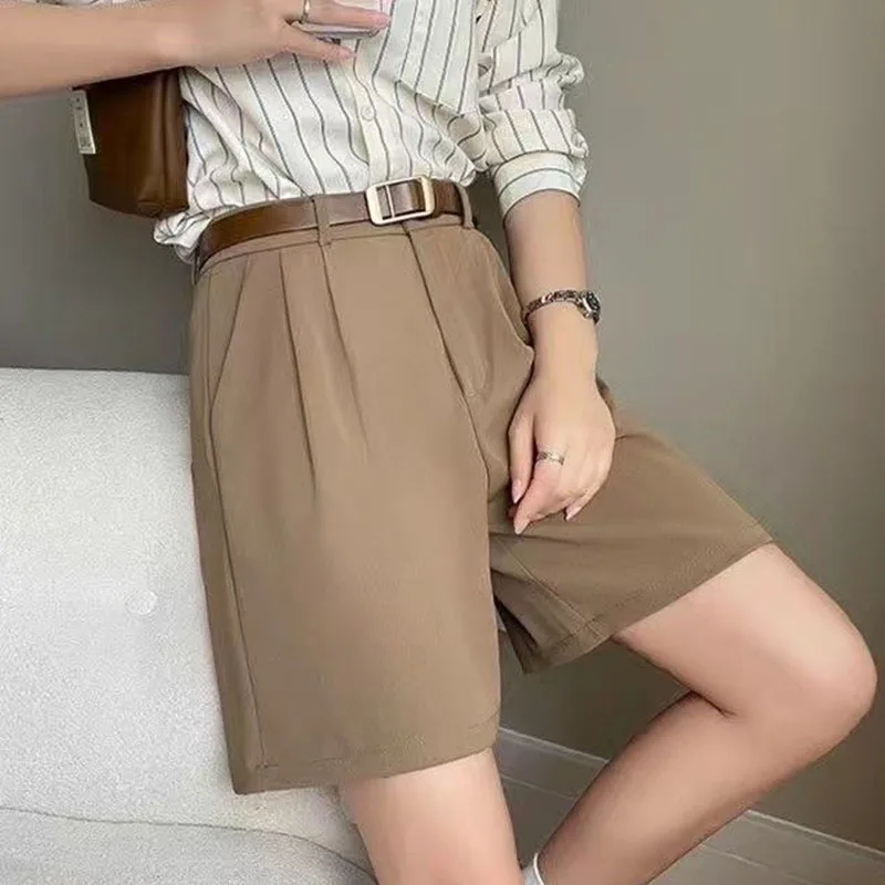 Summer Women Pants Casual Loose Wide Leg Shorts for Women High Waist Office Lady Pants Solid Color Suit Pants Female Clothes New