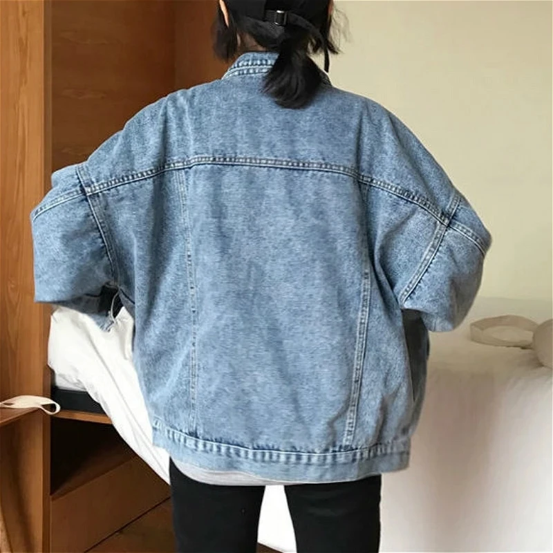 Denim Jacket Women\'s Spring Autumn New High Street Jeans Coat Oversize Loose Basic Jackets Simple Versatile Lapel Outerwear