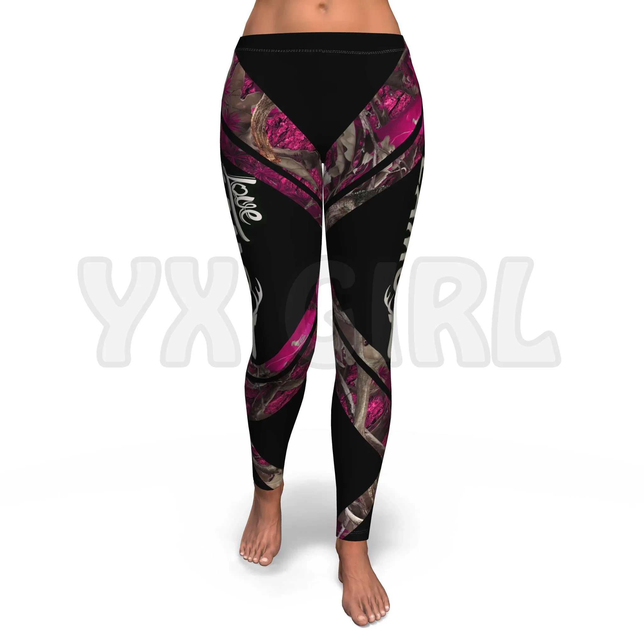 YX GIRL Women\'s For Girl Hunting Love Camo Blue 3D Printed Leggings Sexy Elastic Female Skinny Leggings Gothic Yoga Leggings