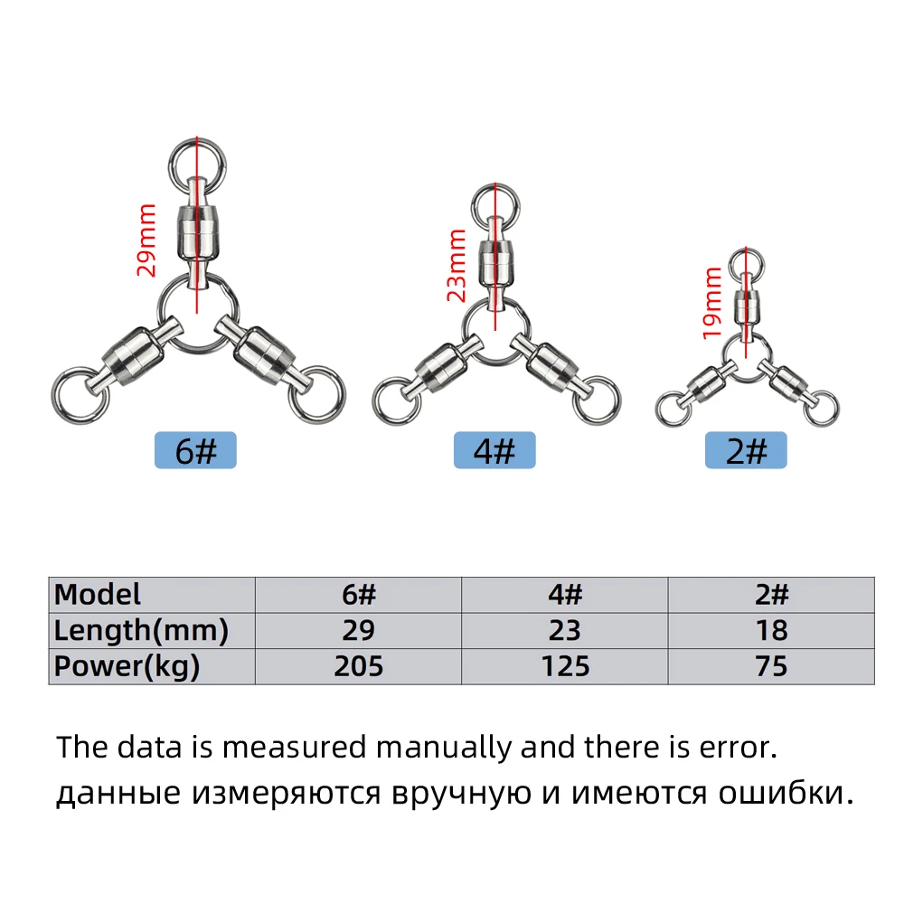 DNDYUJU 1pcs Size2#-6#Three Way Fishing Swivel Heavy Duty Ball Bearing Connector Rolling Stainless Steel Solid Ring Hook